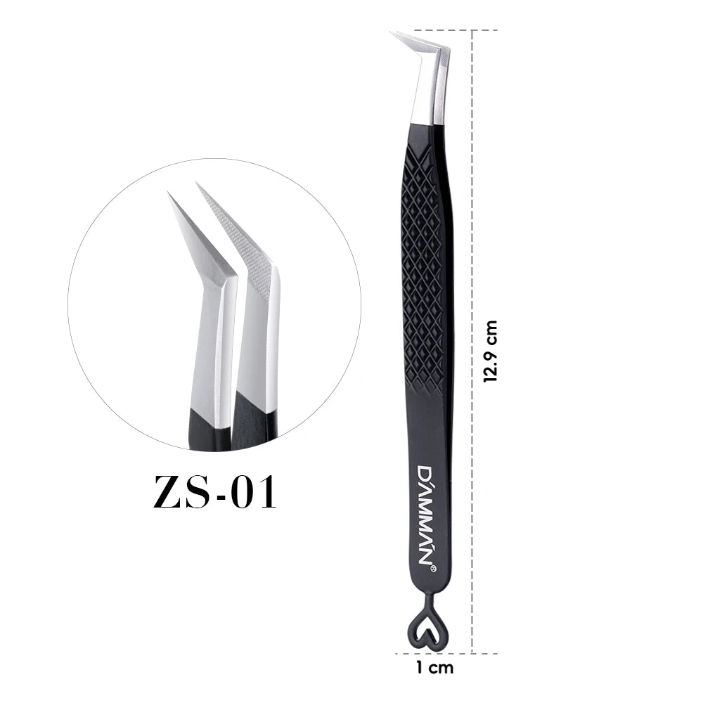 DAMMAN 3PCS Lash Tweezers Set Fiber Tip Tweezers for Eyelash Extension High Precision Eyelash Tweezers with Leather Case