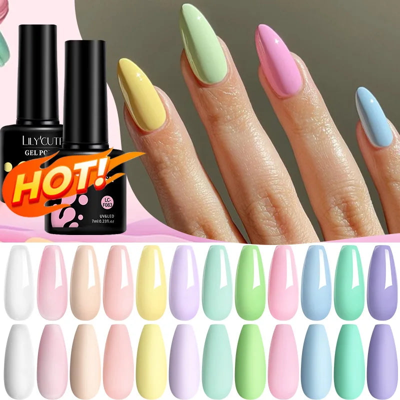 LILYCUTE 7ml Macaron Gel Nail Polish Pink Purple Green Series Soak Off Manicure Nail Gel Varnish Semi Permanent UV Gel Nail Art