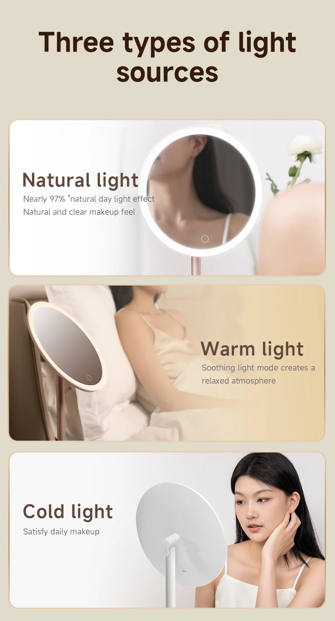 DOCO Makeup Mirror Desktop Adjustable LED Light High Quanlity Metal Texture Perfect for Gift Giving