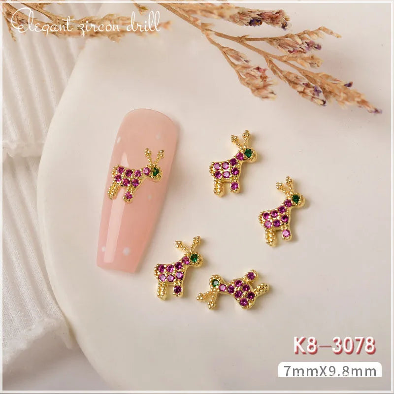 2pcs Christmas Nail Zircon Charms Luxury Snowflake Snowman Elk Small Bell Tree Nail Gem Ornament New Year Nail Art Accessories