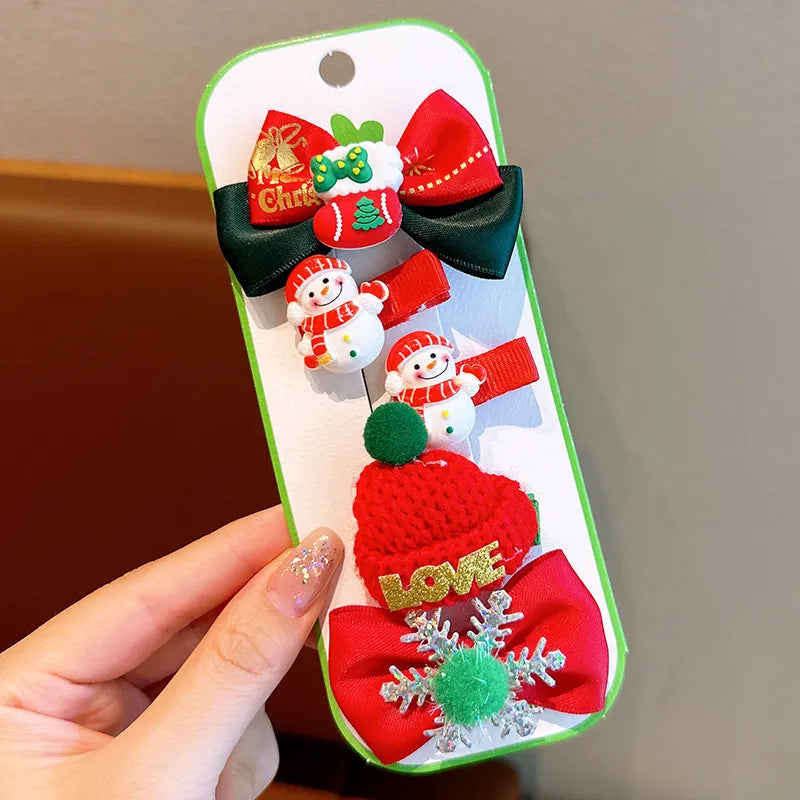 New Year Christmas Cute Cartoon Bow Hairpins Set Children Girls Hair Clips Pin Barrettes Accessories Headwear Headdress Ornament