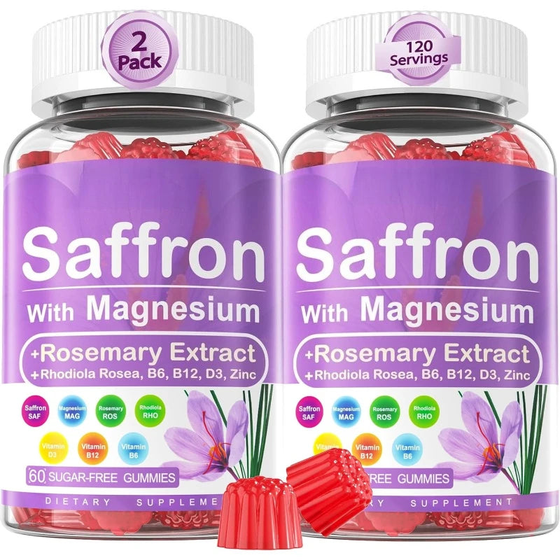 Saffron Gummies with Magnesium Glycinate, Rhodiola & Rosemary for Mood, Sleep & Focus Support, Sugar-Free 60 Count