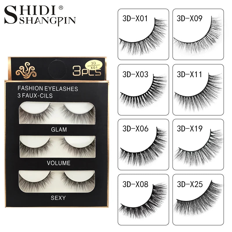 SHIDISHANGPIN 3 Pairs Natural 3D Mink Lashes Soft False Eyelashes Fluffy Wispy Eye Lashes Extension Makeup Faux Cils Maquillaje
