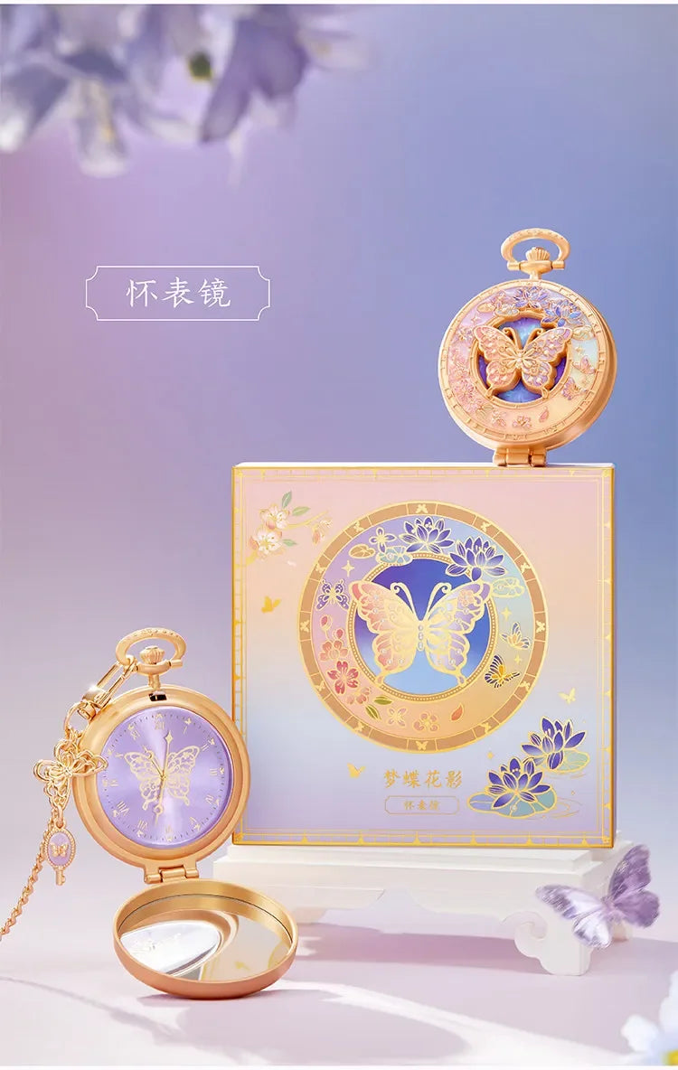 Dream Butterfly Luminous Pocket Makeup Mirrors Floral Butterfly Engraved Design,Portable Folding Mirror Birthday Gift
