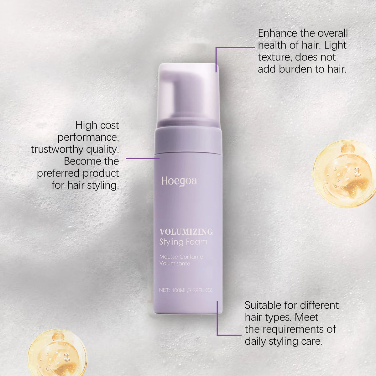 Hoegoa Hair Styling Mousse Deep Moisturizing Long Lasting Styling Oil Control Refreshing Reduce Frizzy Hair Volumizing Mousse