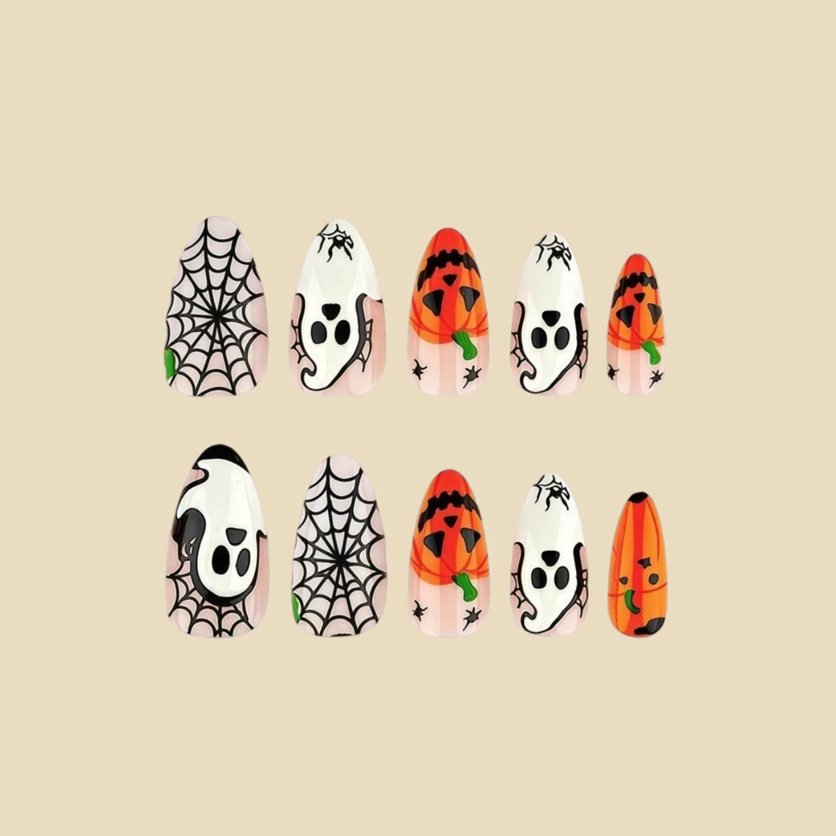 24pcs Halloween Press On Nails Ghost Pumpkin Spider-Web Bat Design Fake Nails For Women Girls Wearable False Nail Tips