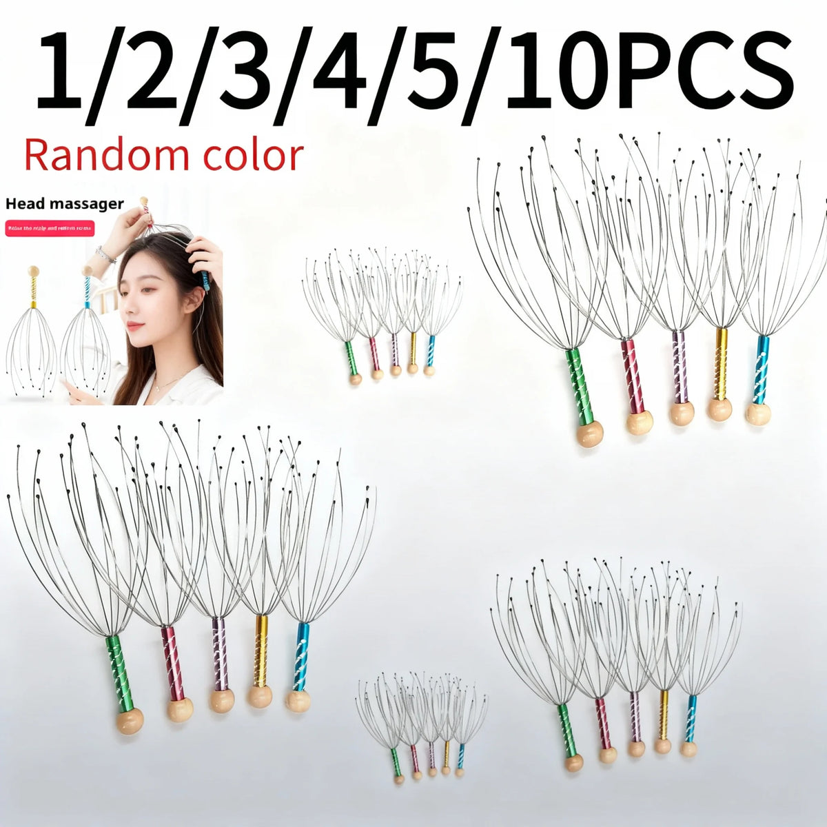 1/2/3/4/5/10pcs Random Color Silicone Octopus Head Massager Five Claw Roller Deep Scalp Massage Tool  Food-Grade for All Hair