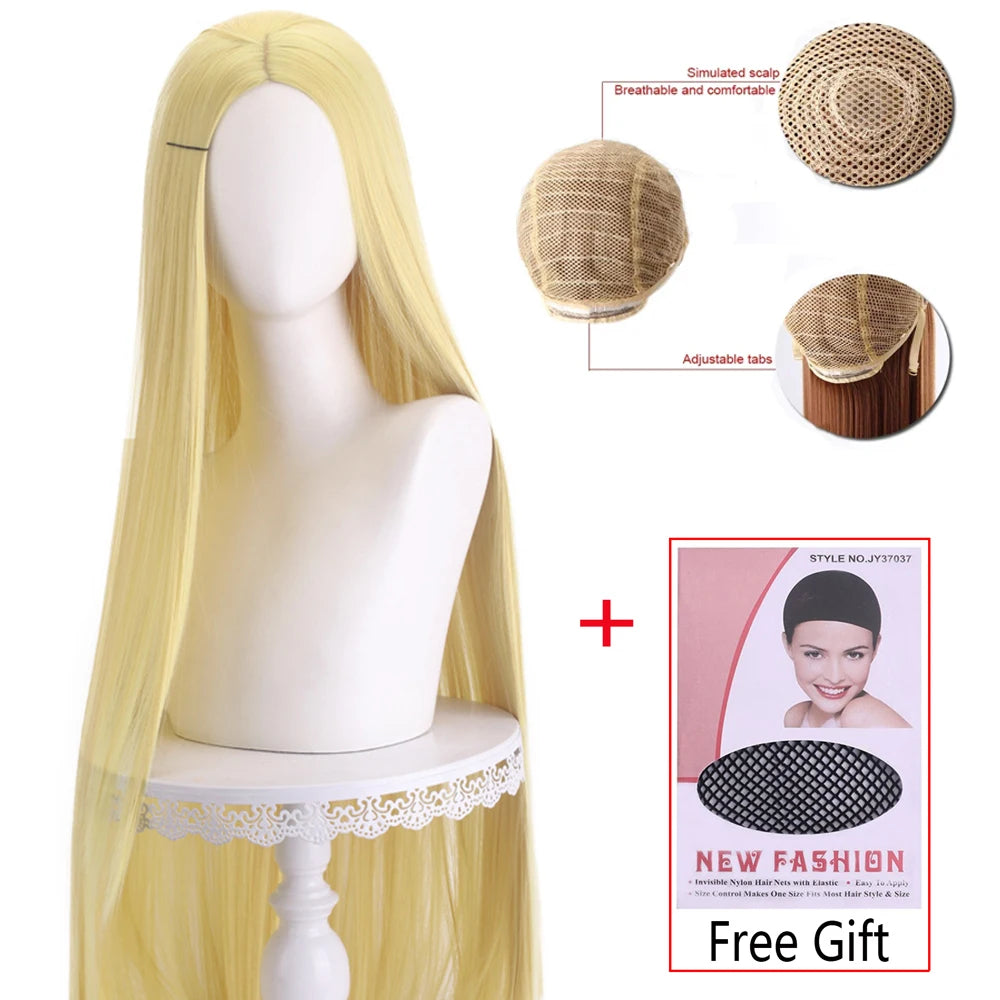 Long Straight Cosplay Wig 100cm Centre Parting Central Split Blond Pink Red Purple Heat Resistant Synthetic Hair Wigs
