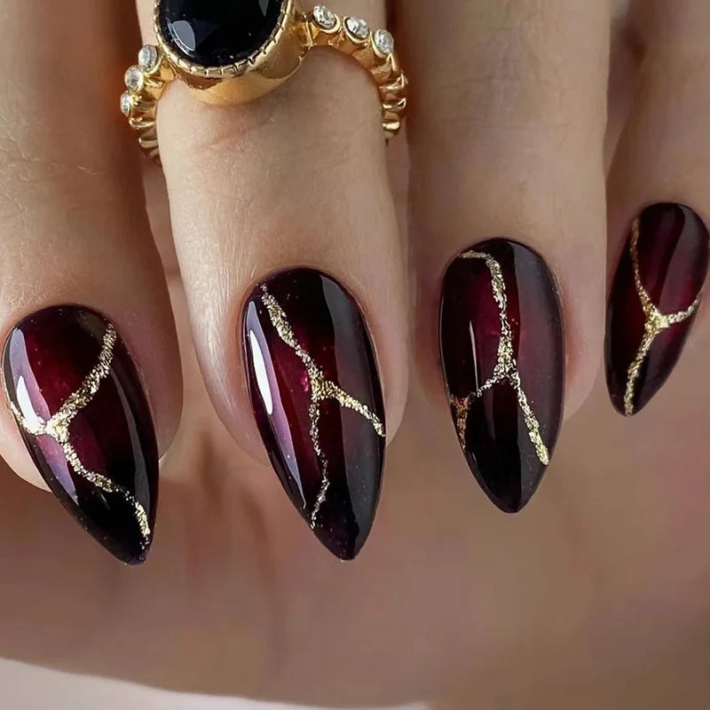 24Pcs Finished Halloween False Nail Blood Smudge Pattern Press on Scary Almond Spicy Girl Manicure Patch Set Reusable Fake Nails