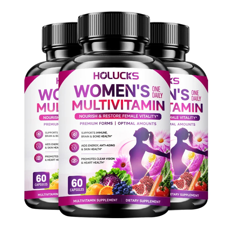 Women's Multivitamin Capsules, with Vitamin A C D3 E B- Calcium Zinc Collagen CoQ10, Support Energy, Bone, Anti-Aging & Vitality