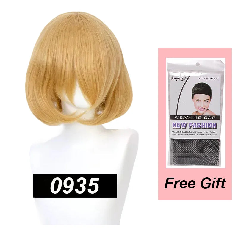 Snoya 35cm Synthetic Short Bob Straight Hair with Trimmable Bangs Lolita Pink Green Blonde Red Cosplay Wigs for Women+Wig Cap