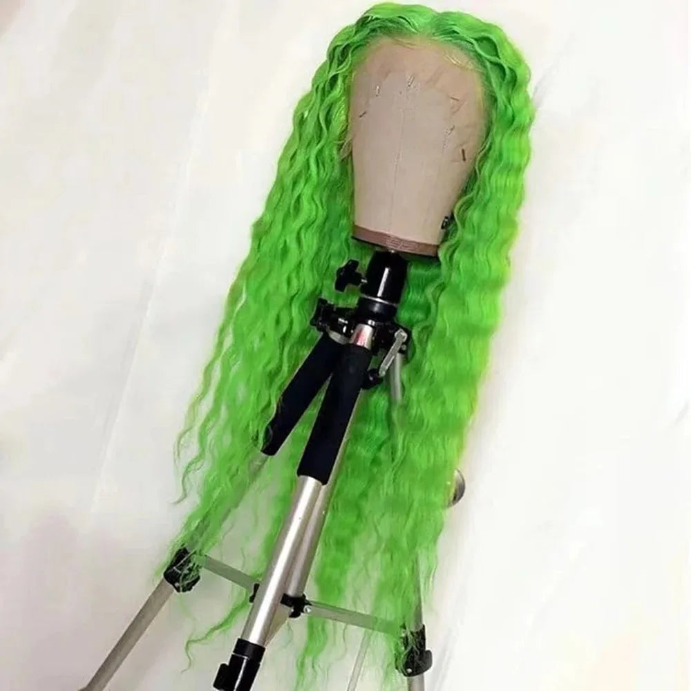 Navy Blue Light Pink Deep Wave Lace Front Wigs Free Part Long Curl Wavy Heat Fiber Synthetic Wig Makeup Cosplay Black Women Use
