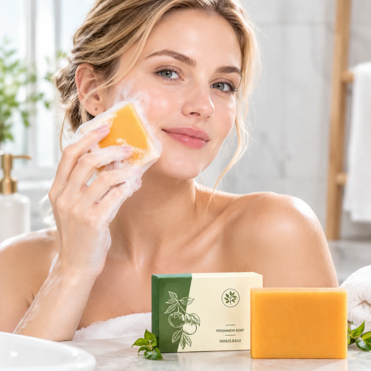 Persimmon Extract Soap Deeply Cleaning Moisturizing Nourishing Skin Rich Foam Refreshing Fragrance Skin Friendly Body Wash Soap