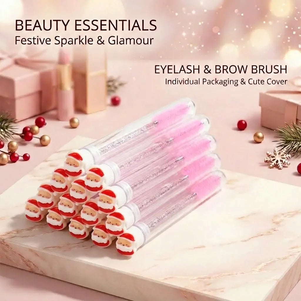 10pcs Christmas Mascara Eyelash Brush in Tube with Christmas tree, Dust-Proof Reusable Mascara Wand Lash Applicator Makeup Tool