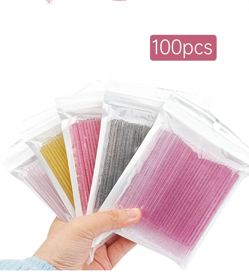 200pcs Eyelash Extension Supplies Set Disposable Lash Spoolies Brushes Eyelashes Micro Brush Mascara Wand Lipstick Applicator