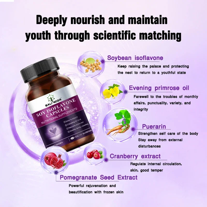Soy Isoflavone Capsules - Women's Health Hormone Balance Improve Mood, Menstrual & Menopausal Discomfort, Nutritional Supplement
