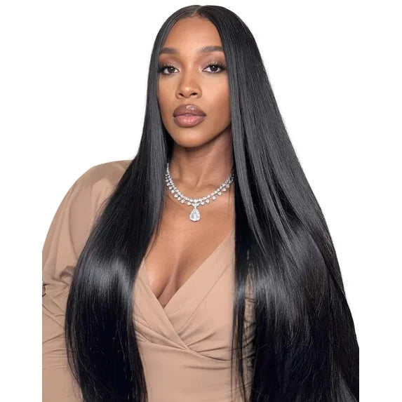 QUEENTAS 40 Inch Black Wig with Bangs Long Black Wigs for Women Synthetic Straight Hair Party Daily Wear