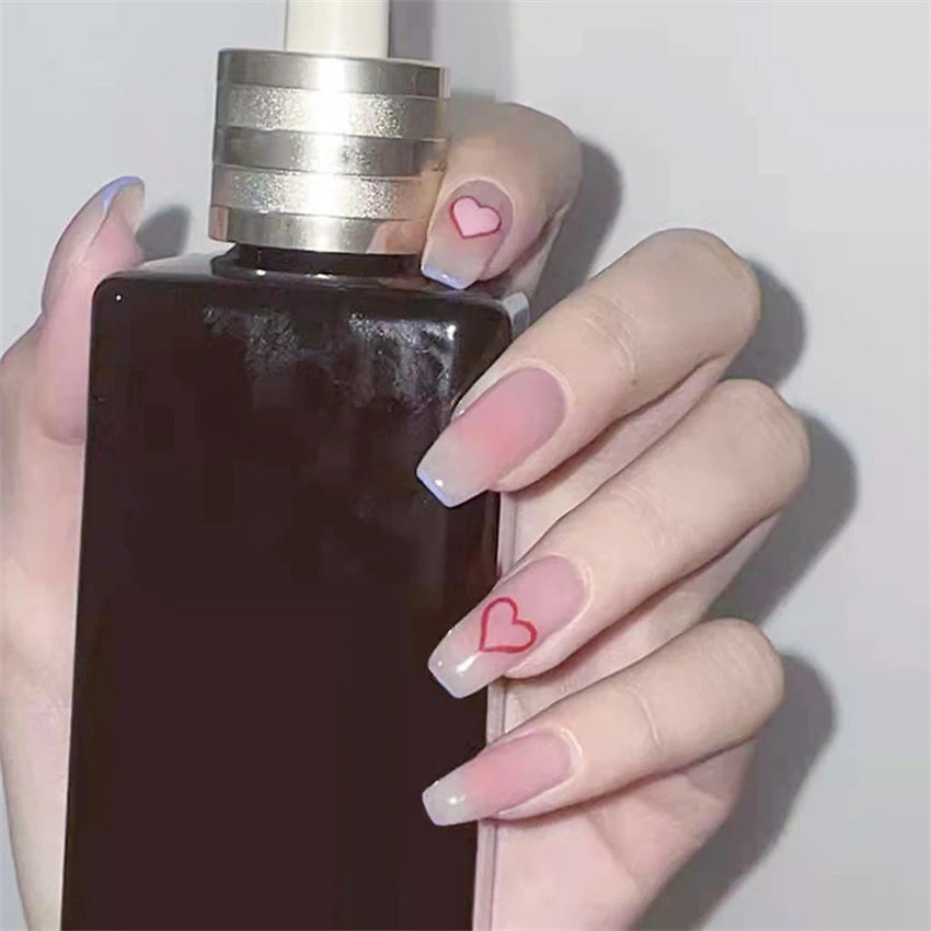 24 Pcs/Set Valentine's Day Long Almond Fake Nails Shape Novelty Pearl Bow Love Press on Nails Art Full Cover Stick-on Nails Tips
