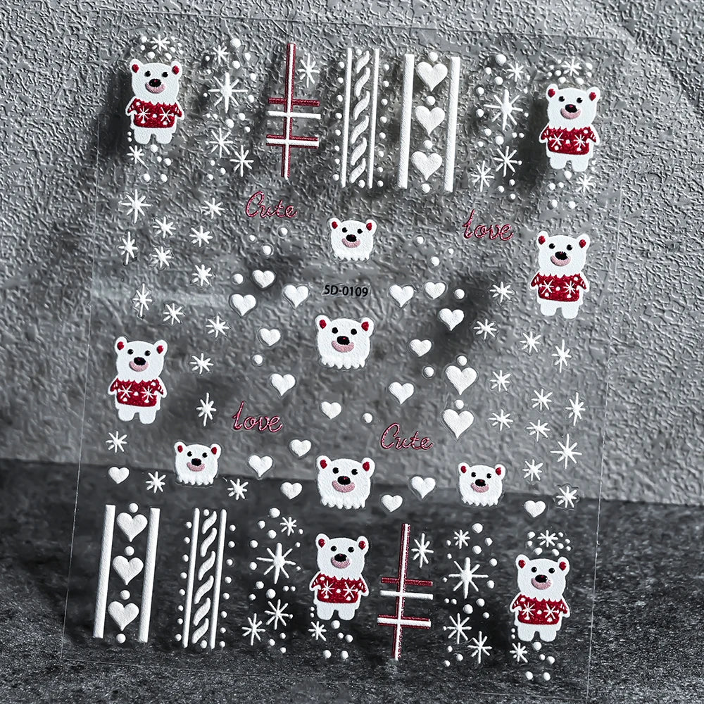 1sheet 5D Holly Berries Christmas Nail Declas Cute Polka Dots Christmas Trees Nail Stickers Gingerbread Man Snowflake Manicure