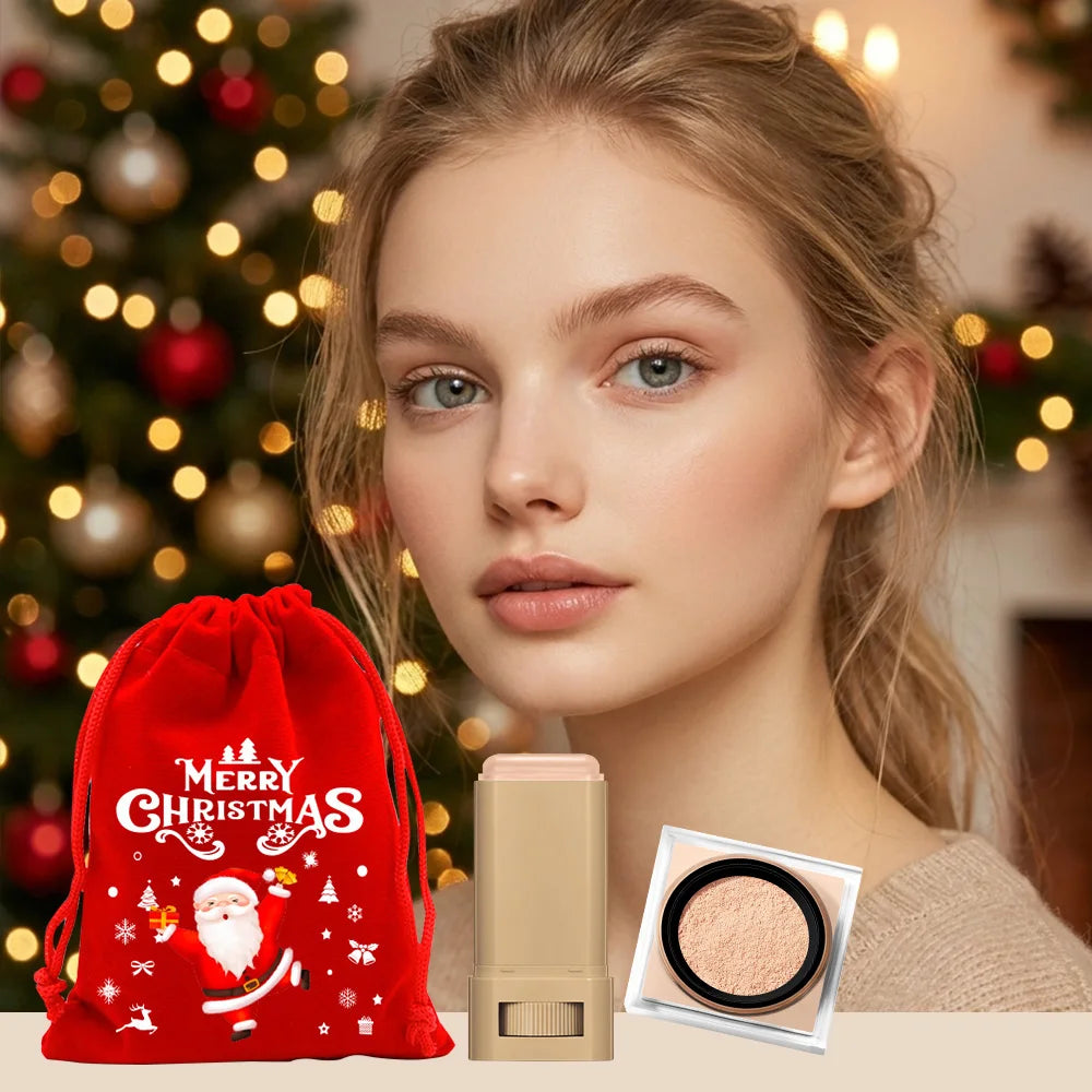 Foundation Stick & Loose Setting Powder Water-Resistant Longwear Full Coverage Oil-Control Beginner Makeup Set Christmas Gift