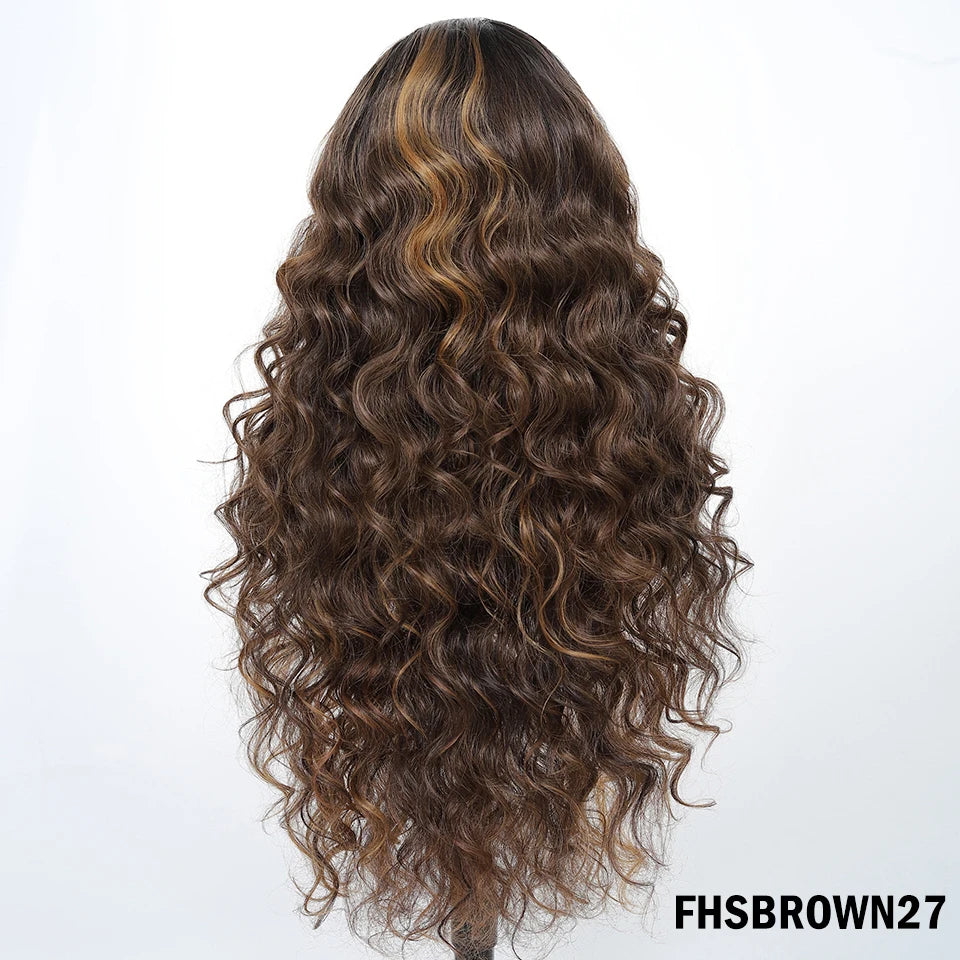 13x6 HD Synthetic Blend Lace Front Wig 30 Inch Long Deep Wavy Ombre Blonde Ginger for Afro Women Heat Resistant Cosplay Wig