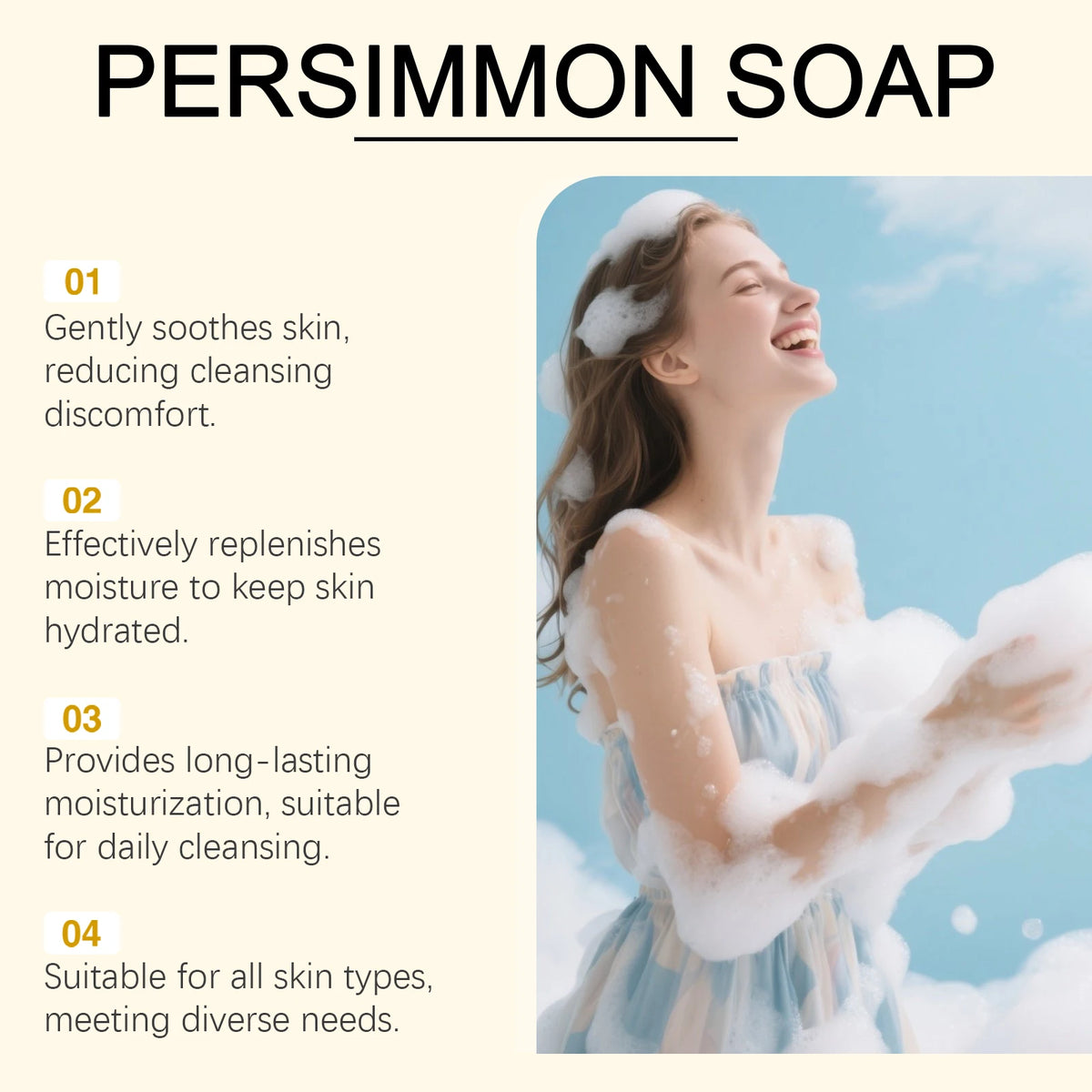 OceAura Persimmon Soap Bar Gentle Body Cleanser Moisturizing Nourishing Refreshing Smooth Skin Daily Bath