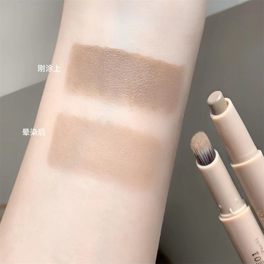 3D Contouring Pen Matte Bronzer Stick Grey Brown Nose Shadow Contour Pen With Brush Double Head Facial Contour Stick Makeup