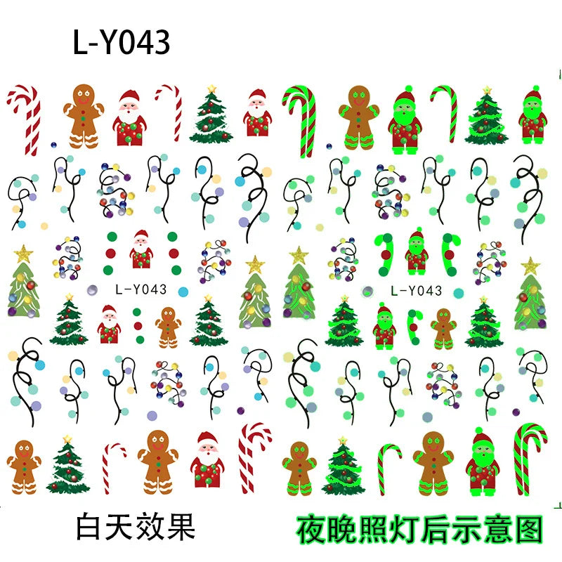 3D Luminous Light Bulb Christmas Nail Sticker Snowflake/Santa Claus/Wreath Self-Adhesive Nail Decals Xmas Glowing Manicure Decor