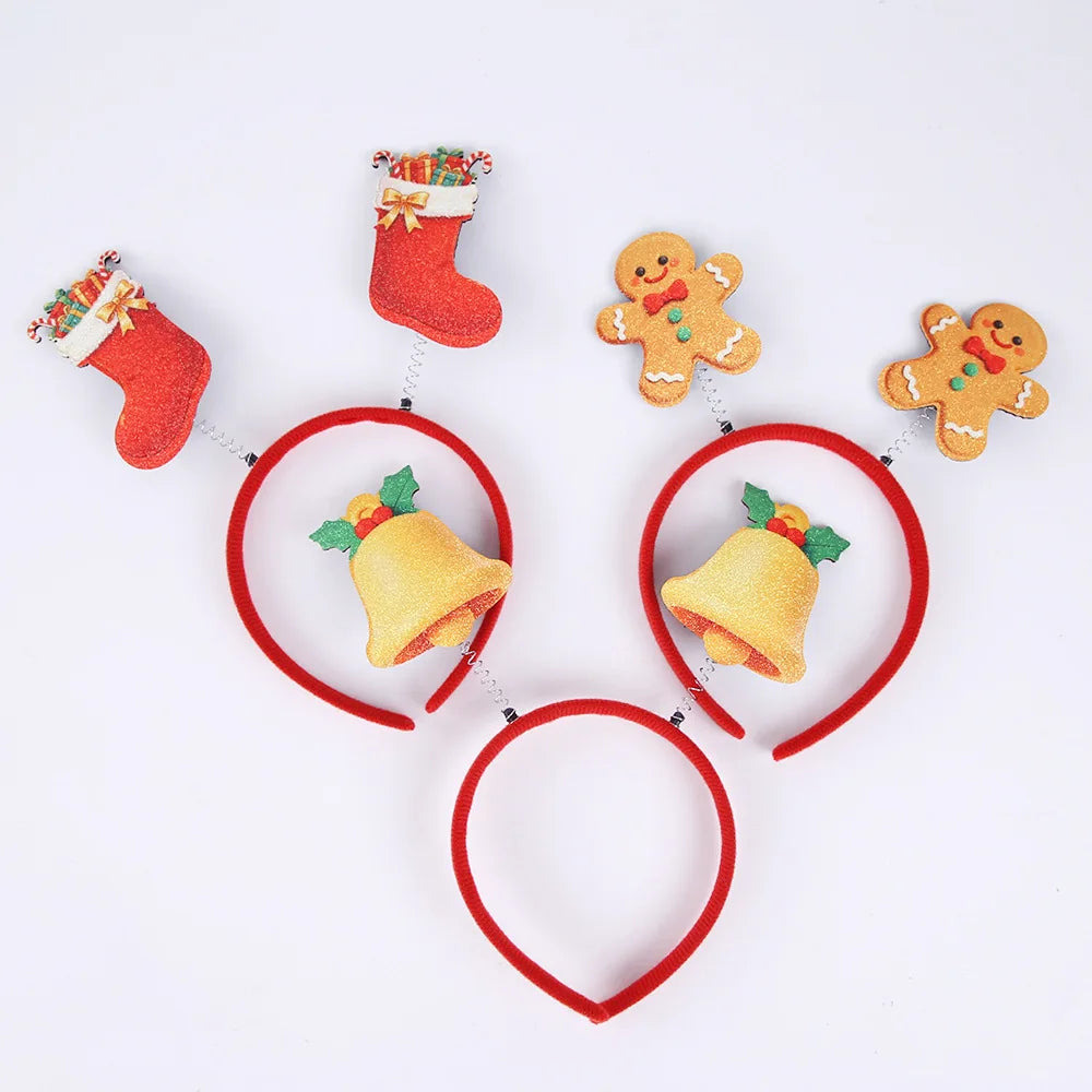3D Flat Snowman Reindeer Christmas Headband with Antler Bow Hair Clip Festive Christmas Decoration Headwear for Parties