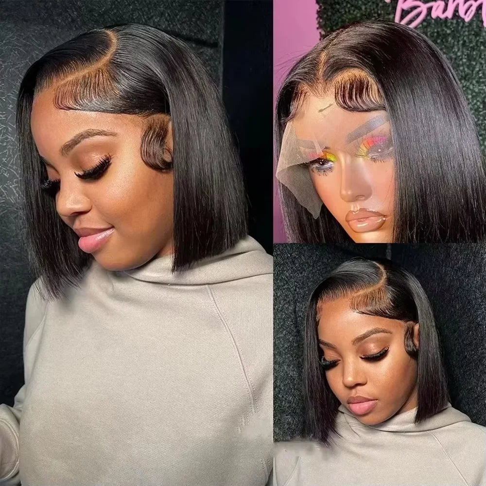 Bob Wig Human Hair 220% Density 13x4 HD Lace Frontal Short Straight Lace Front Bob Wigs For Black Women Human Hair Pre Plucked Straight 13x4 Bob Wig Human Hair 220 Density Transparent Lace Frontal Wig  Brazilian Human Hair