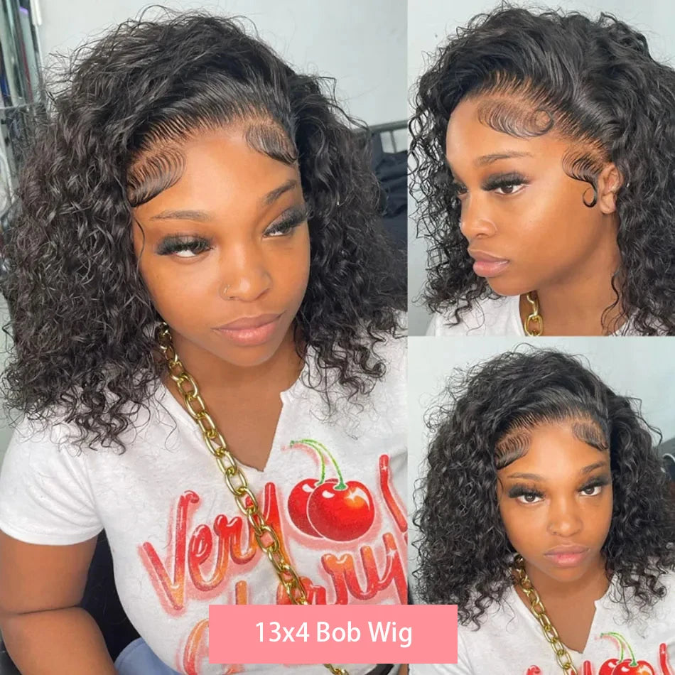 230% Curly Deep Wave 13x4 HD Lace Front Wigs Short Bob Wig 14 16 Inch Brazilian 100% Human Hair 4x4 Transparent Lace Frontal Wig