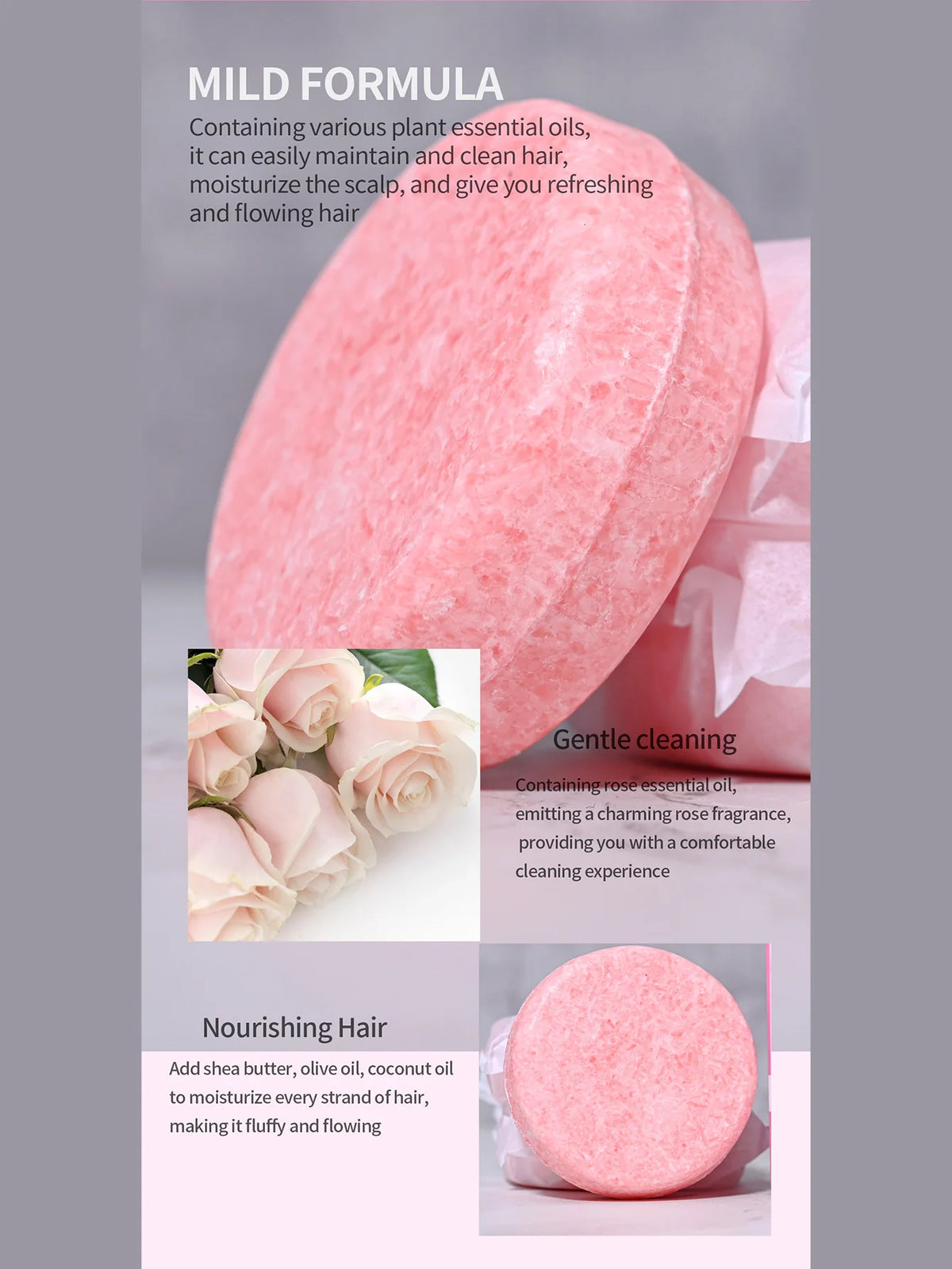 3pcs/box Damascus Rose Perfume Solid Shampoo Bar Deep Cleaning Moisturizing Hair Care Hand Soap