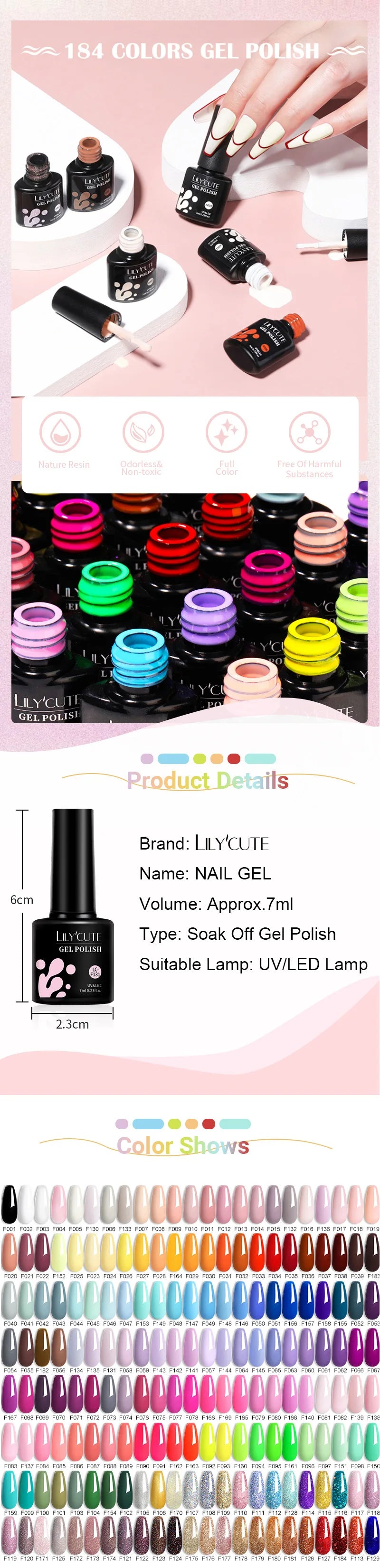 LILYCUTE 7ml Champagne Rose Gold Glitter Gel Nail Polish Colorful Sparking Long Lasting Manicure Soak Off Nails Art Gel Varnish