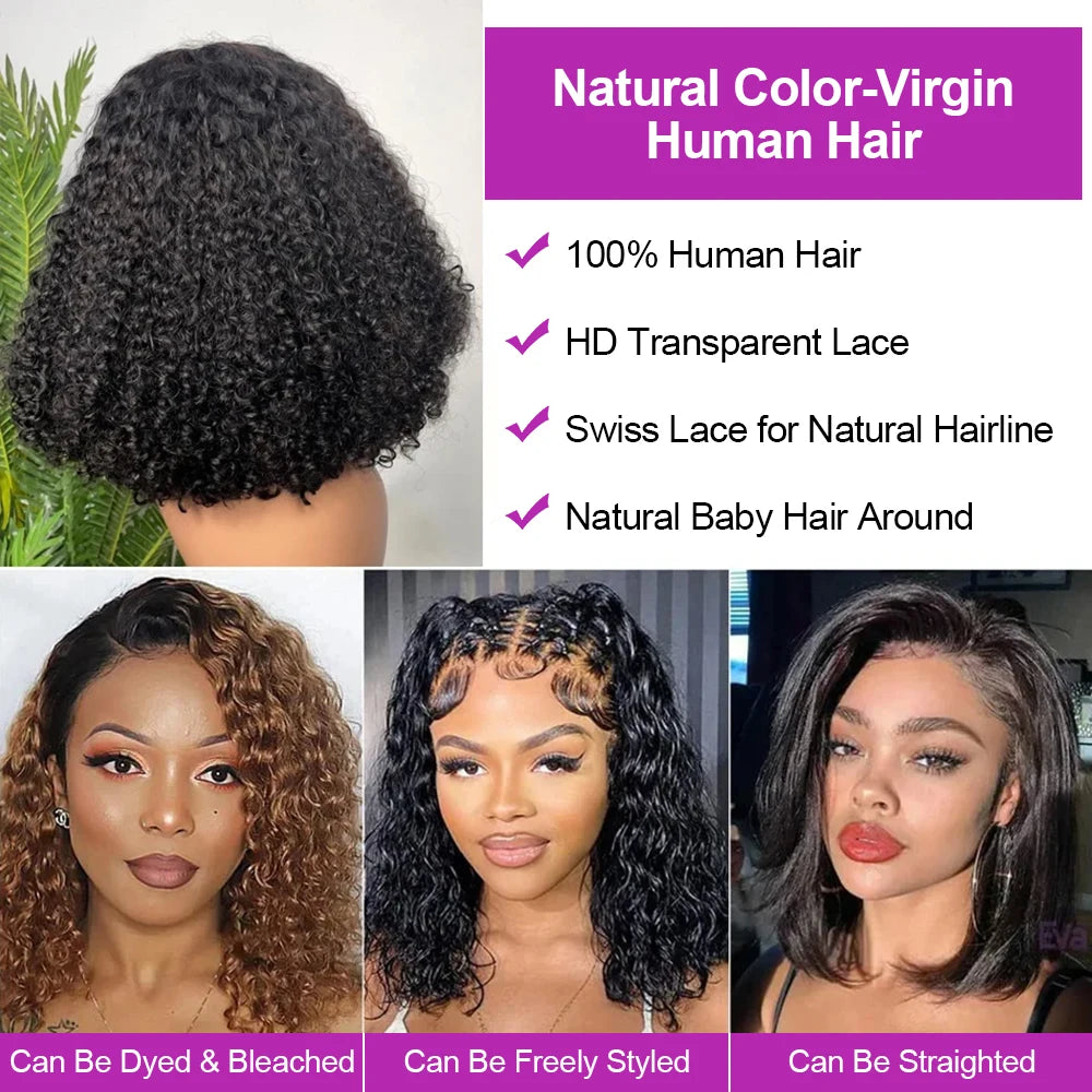 Brazilian Water Curly Lace Front Wig Short Bob Glueless Wigs Human Hair Deep Wave 13X6 Hd Lace Frontal Wig For Women 250 Density