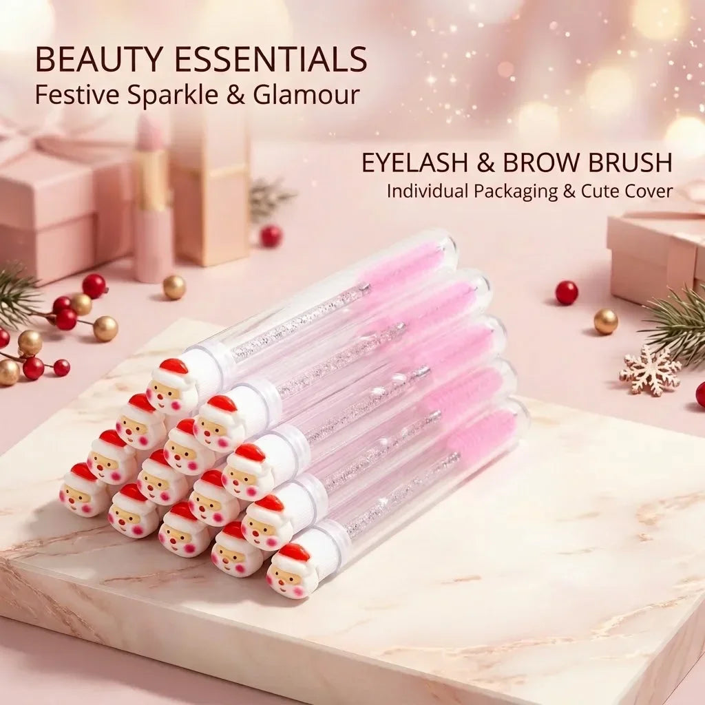 10pcs Christmas Mascara Eyelash Brush in Tube with snowflake, Dust-Proof Reusable Mascara Wand Lash Applicator Women Makeup Tool