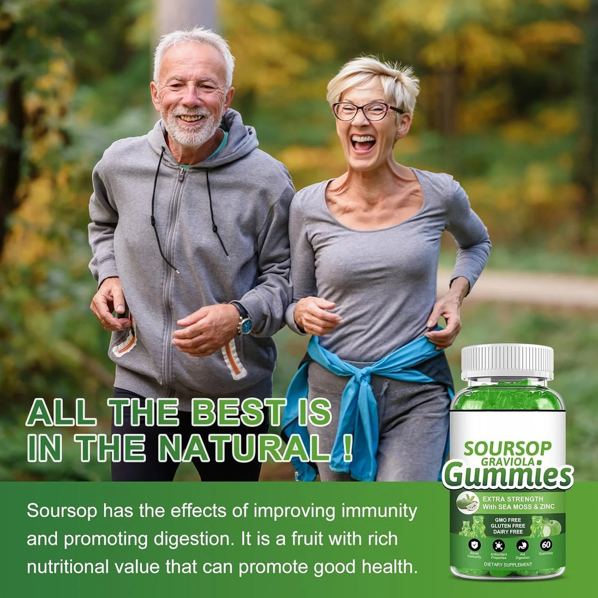 Soursop Graviola Gummy with Soursop Leaf Extract Sea Moss and Vitamin C Enhance The Immune System and Assist Digestion 60 Count