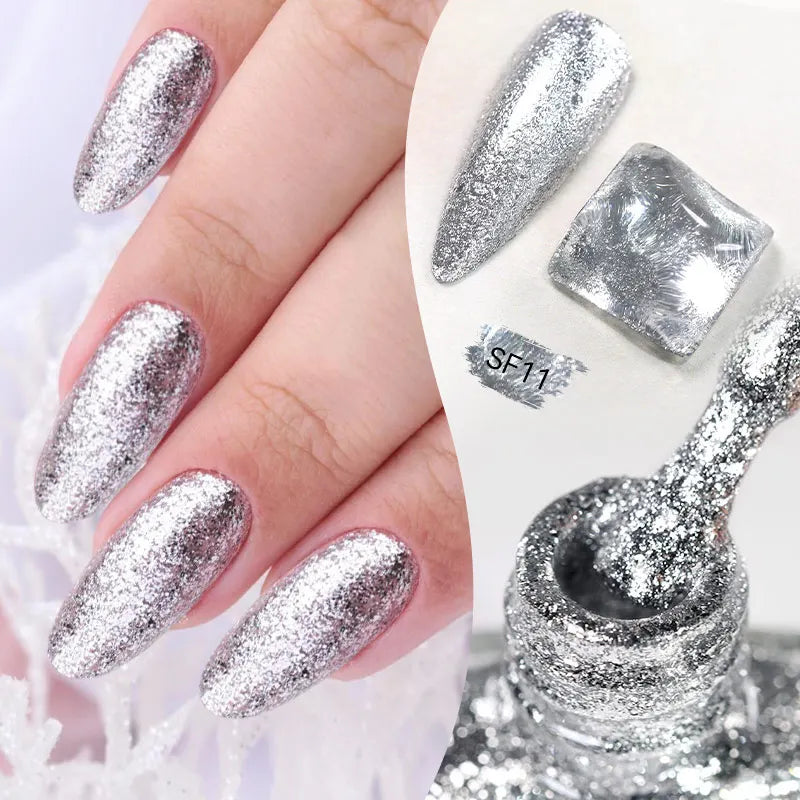LILYCUTE 7ml Auroras Glitter Nail Polish No Need of UV/LED Lamp Nail Supplies Vernis White Pink Silver Pearl Effect for Nails