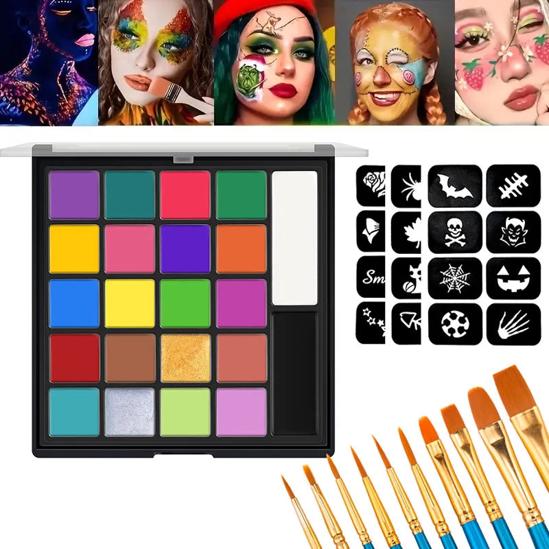 22 Color Face Body Painting Kit for Kids Adults,Face Paint Makeup Palette with Brush,Halloween Carnival Artist Cosplay Art Party