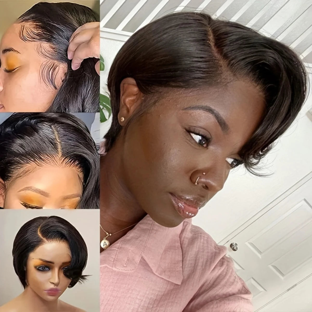 Pixie Cut Wig Transparent Lace Human Hair Wigs Short Bob Wig T Part Lace Wig Prepluck Brazilia Human Hair For Women