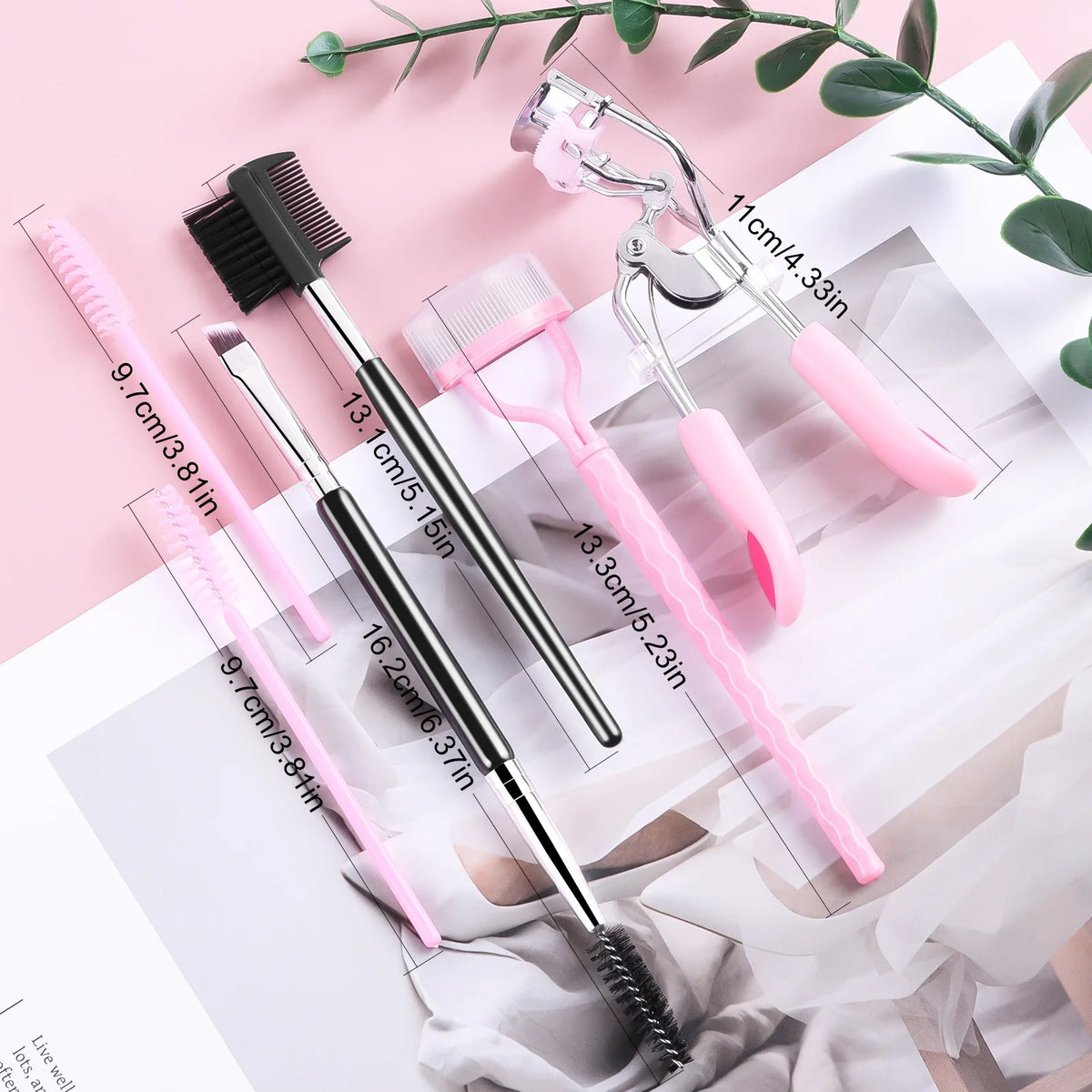 6Pcs Eyelash & Eyebrow Makeup Tools Kit Eyelash Curler Dual End Brow Brush Lash Comb Spoolie Applicator