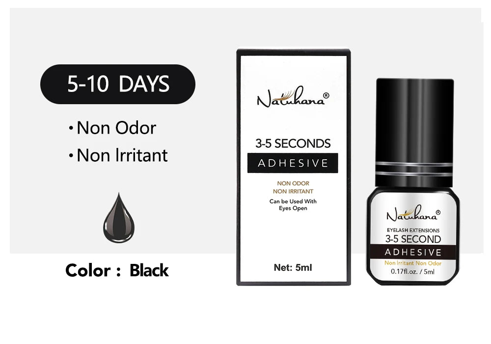 NATUHANA 5ml 1 Second Fast Drying Strong False Eye Lash Extension Glue Adhesive Retention 5-7 Weeks Low Smell Mink Eyelash Glue