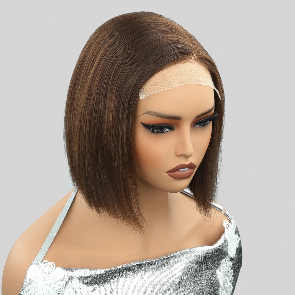 Glueless Straight Bob Wigs 5X5 Chocolate Brown Human Hair Wigs Glueless Drawstring HD Lace Frontal Bob Wigs Human Hair 100%