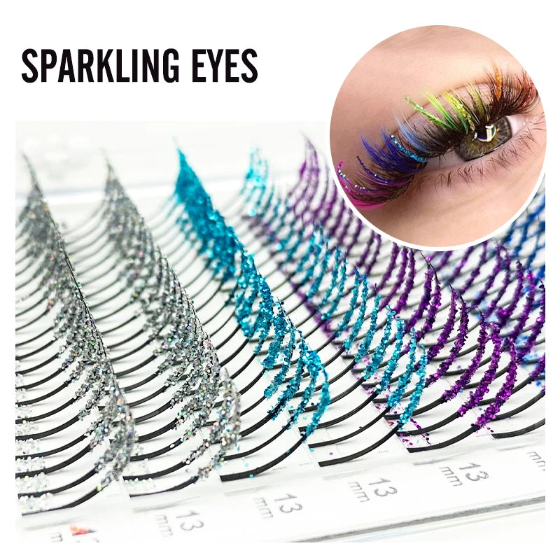 NATUHANA Glitter Shiny Colorful False Eyelash Extension DIY Mix Color Lashes Christmas Cosplay Party