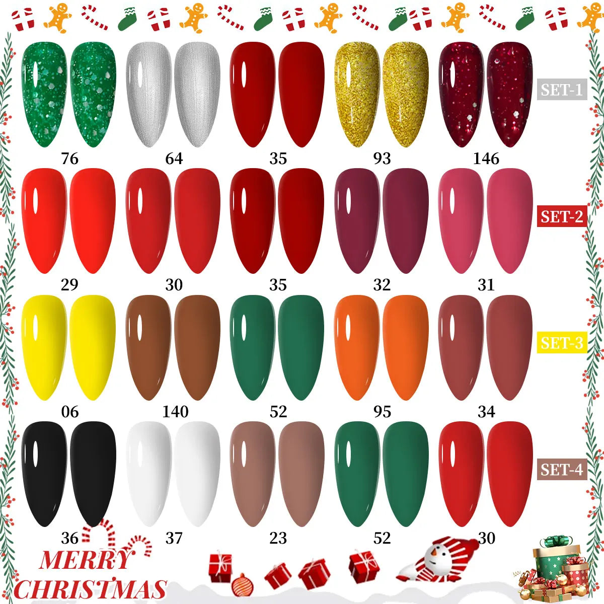 VOKY 5-color nail polish set, in Christmas color scheme, high-saturation nail polish gel, salon-quality nails, DIY home nail art