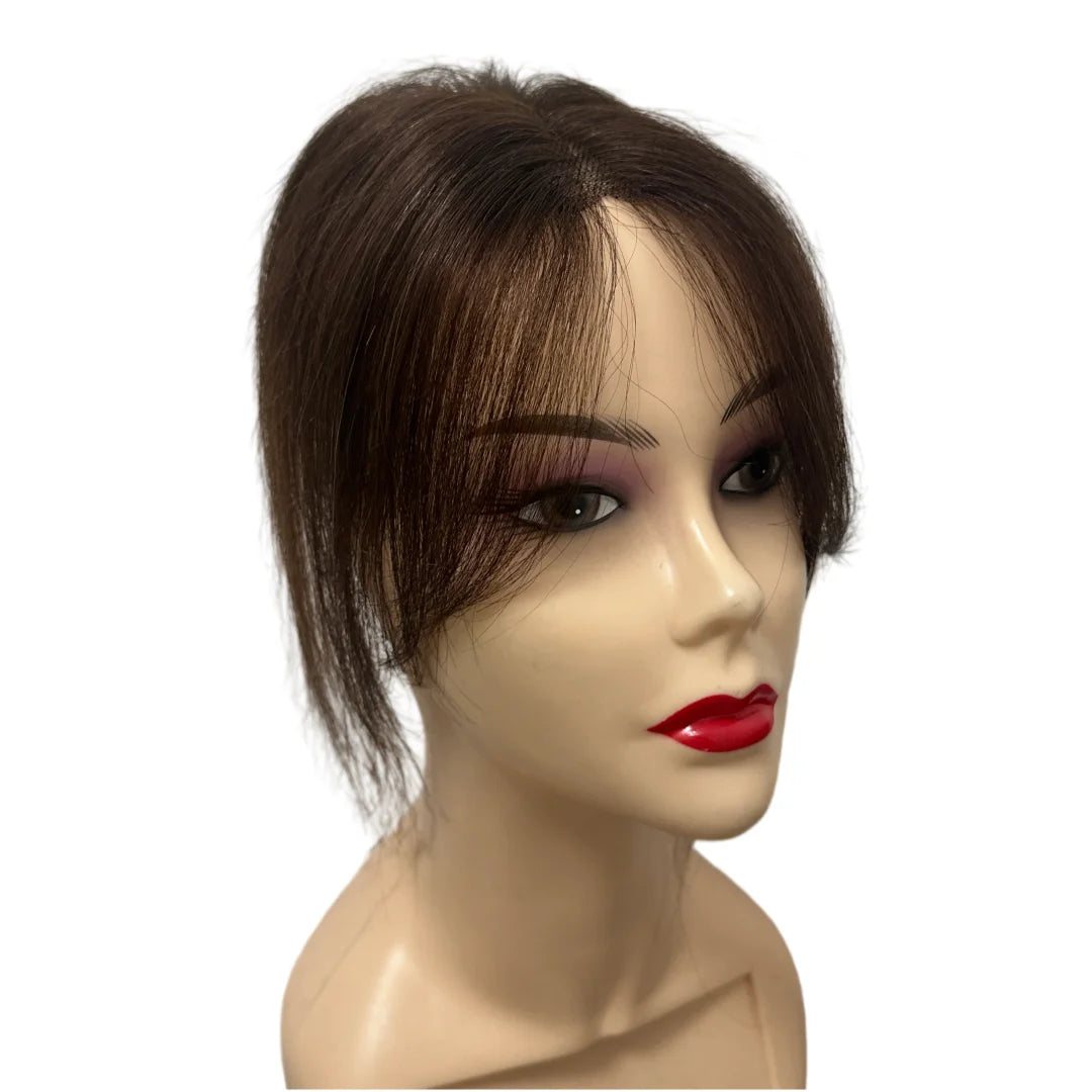 7x11cm Ultra-Thin Mesh Hair Toppers Clip-In Bangs Human Hair Fluffy Volumizing Cover Gray Hair Invisible Natural Women Daily