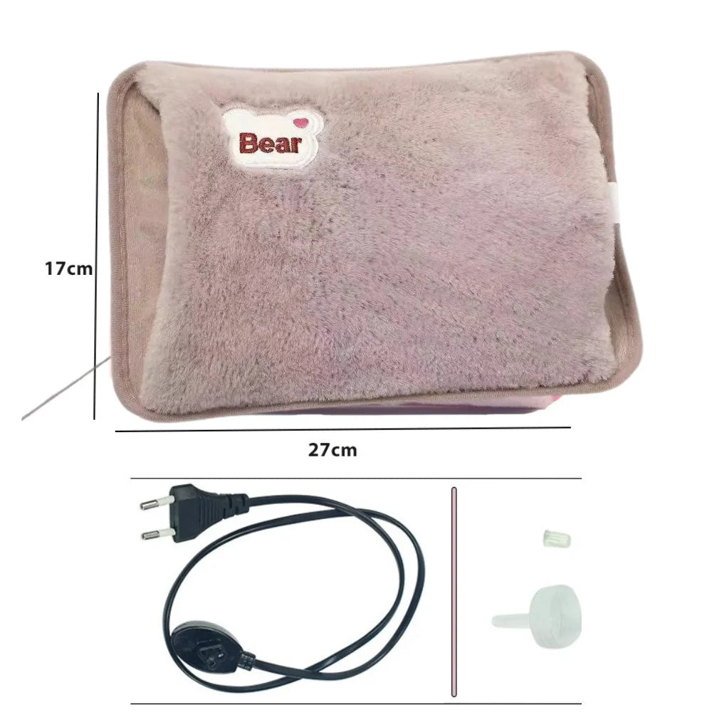 European Standard Plug Winter Warm Handbag Hot Water Bag, Reusable Plush Electric Water Bag, Charging Heating Water Bag