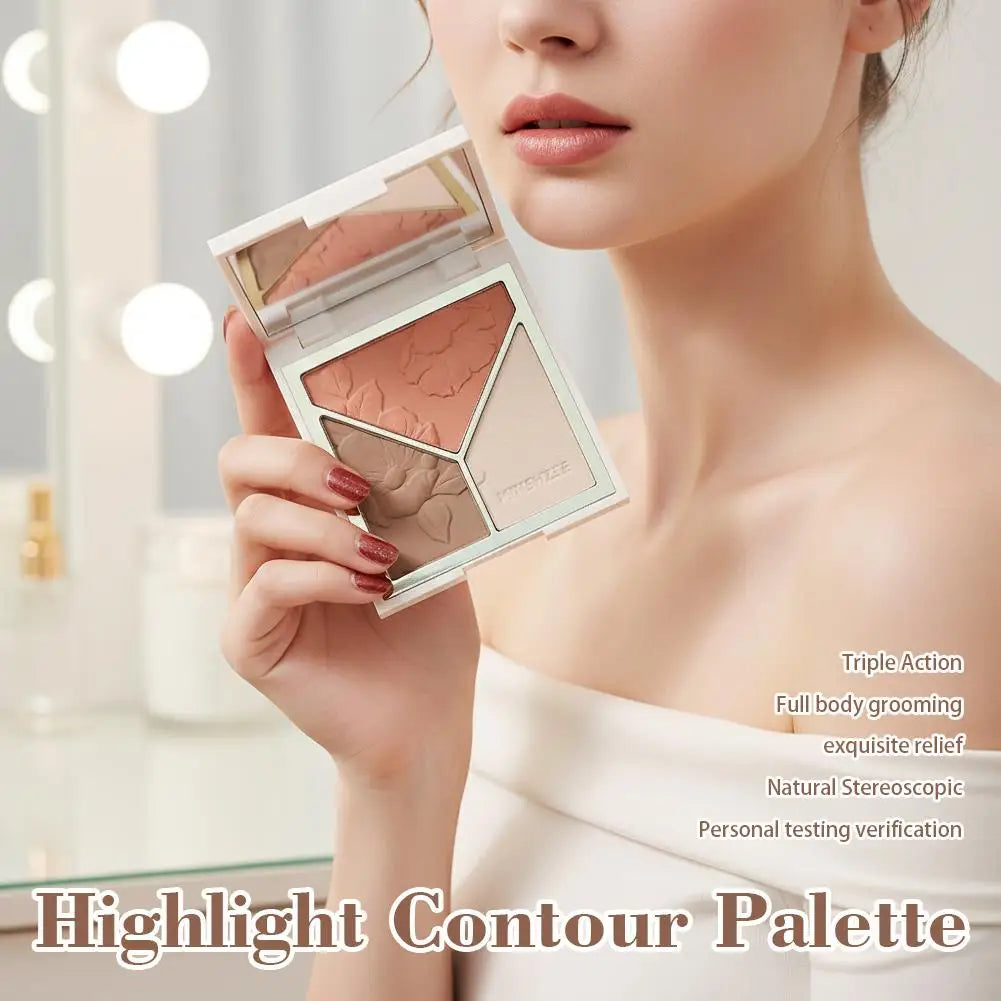 3 colors Highlight Matte Fine Glitter blusher three-color palette Silhouette Nose Shadow Makeup Palettes Face Brightening