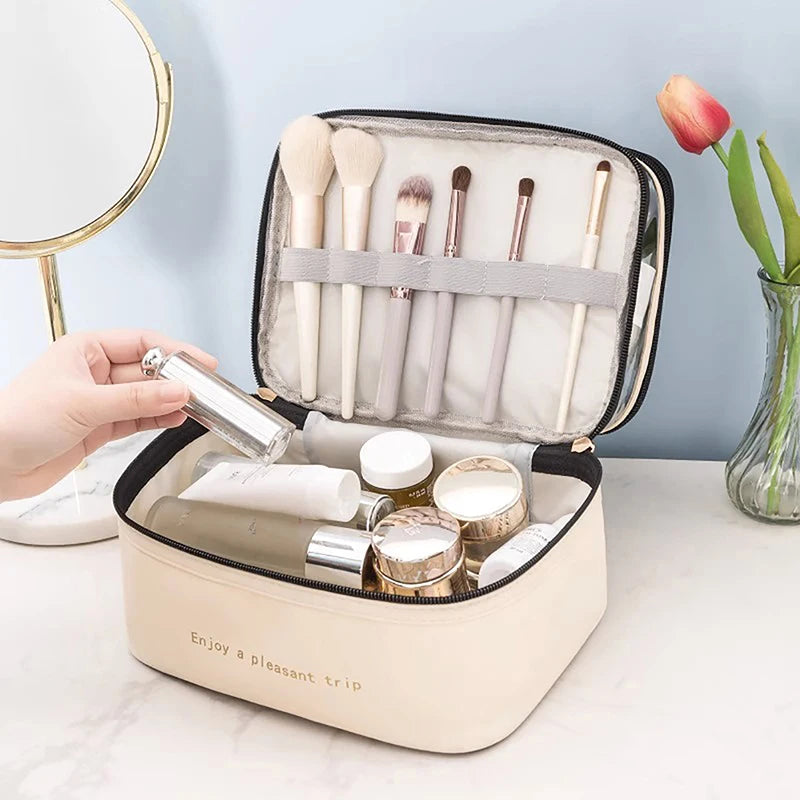 2026 Waterproof PVC Women Cosmetic Bag Portable Traveling Leather Toiletries Big Capacity Travel Makeup Organizer
