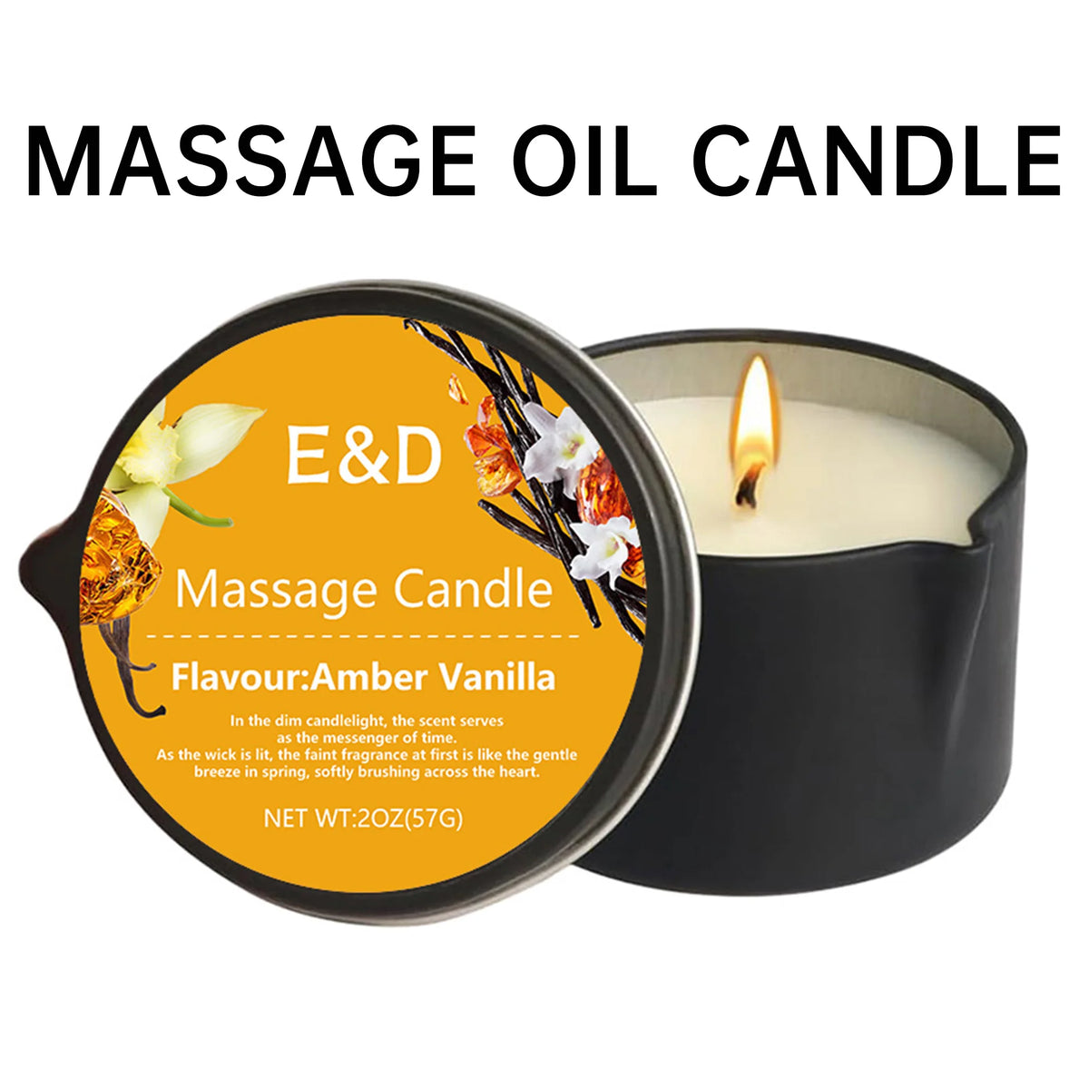 Orange Massage Oil Candle 2 oz, Body Massage Candle Melts Into Warm Body Oil, Moisturizing Aromatherapy Home Spa Gift For Women