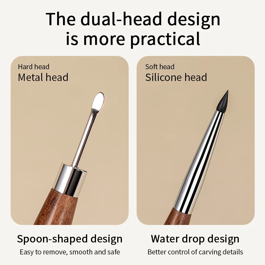 RSNAIL 1/2PCS Wooden Double Head Nail Art Brush Silicone Carving Pen Nail Supplies Carving Flower Painting Pen for Nail Art Tool